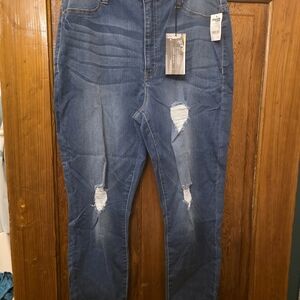 Charlotte Russe High Rise Ripped Blue Skinny Jeans